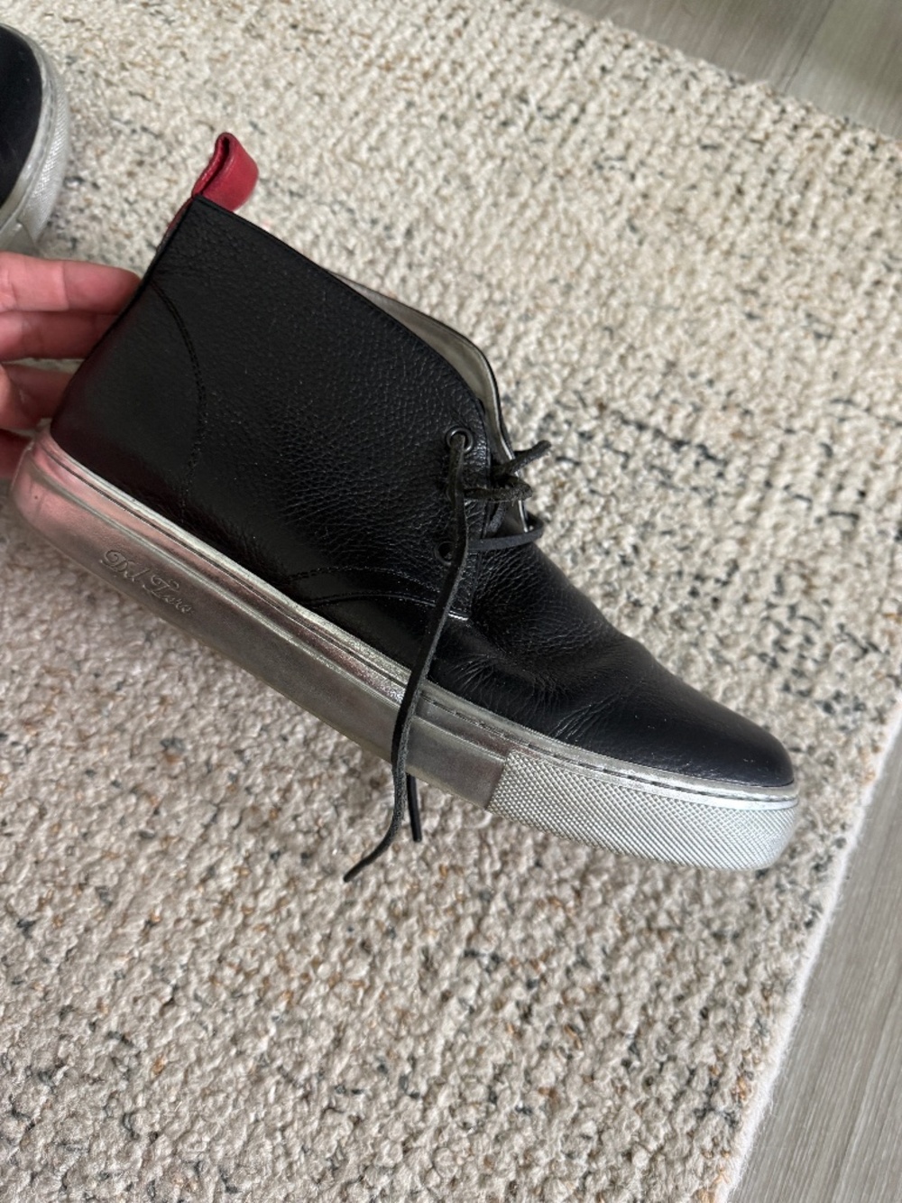 Del Toro Milano Black Pebbled Leather High Top Sneakers Men’s US 10 Made in Ital